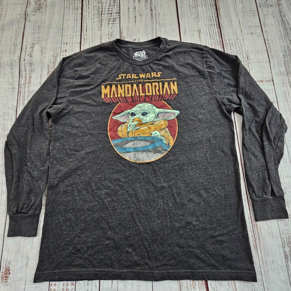Star Wars Mandelorian Gray Long Sleeve Cotton Blend T-Shirt Men's 2XL